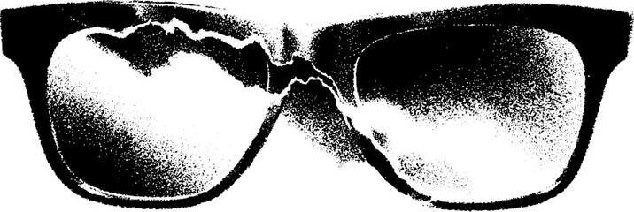 Poster - High contrast black and white image of broken eyeglasses for creative design