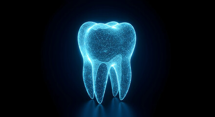 Poster - Glowing Blue Polygonal Tooth on Dark Background