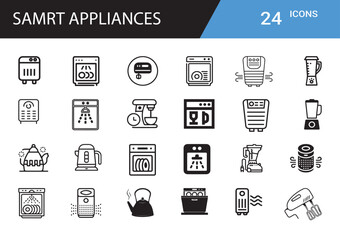 Poster - Essential Appliance Icons: A comprehensive set of minimalistic icon designs featuring various home appliances in a simple style for modern user interface.