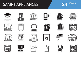 Poster - Appliances Icon Set: A comprehensive set of minimalist icons representing various household appliances, perfect for design projects.