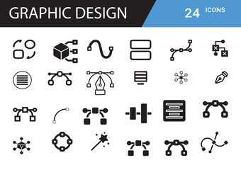 Poster - Graphic Design Icons: A concise illustration showcasing a diverse collection of graphic design icons, representing key tools and elements used in the creative process.