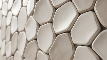 Poster - Modern Beige Tile Wall with Organic Shapes and Subtle Cracks