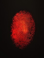 Poster - A luminous red fingerprint is presented against a black backdrop