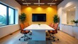 © yuwaree - A modern, bright, and spacious room designed for interviews and recruitment, featuring comfortable seating and a large table Ideal for HR, talent acquisition, and onboarding , airy, architecture