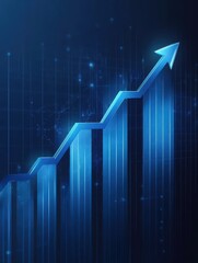 Poster - Blue growth graph business chart data diagram on success financial presentation background with abstract up arrow bar symbol
