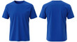 © Gennyson Marinho - Two views of a vibrant blue short sleeved t shirt presented side by side front and back facing forward on transparent background