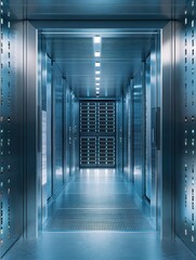 Poster - Conceptual representation of secure data server room protected inside a vault for business and cybersecurity purposes