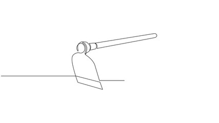 Animated One line art Garden Hoe Tool vector illustration. line art, one continuous line, Full length one line animation.