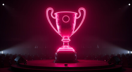 Poster - Pixelated Pink Neon Trophy on Dark Stage