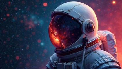 Wall Mural - A cosmonaut's helmet reflects the vast expanse of space, stars, and nebulae; a powerful image symbolizing space exploration and the mysteries of the cosmos , spacecraft, nebula