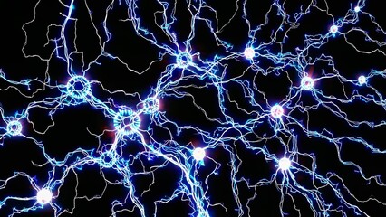 Poster - Active neurons firing and generating a dynamic network of electrical signals, illustrating intricate brain activity and complex neural communication within the nervous system