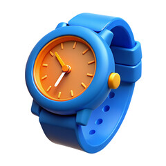 Poster - Blue and orange cartoon wristwatch isolated on transparent background