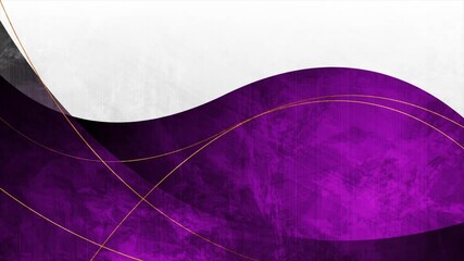 Poster - Grey and violet grunge abstract wavy background with golden curved lines. Seamless looping retro motion design. Video animation Ultra HD 4K 3840x2160