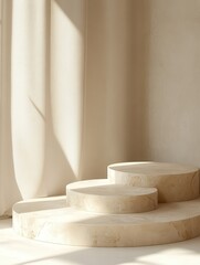 Poster - Minimalist beige stone podiums on neutral background.
