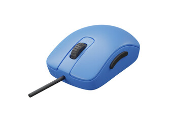 Poster - Blue Computer Mouse with Scroll Wheel and Cable Isolated on Transparent Background