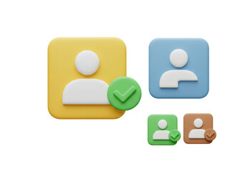 Leinwandbilder - Approved User Profile Icon Set with Yellow Blue Green and Brown Squares