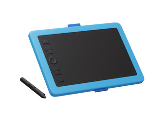 Aufkleber - Blue Framed Black Screen Digital Tablet with Stylus Isolated on Transparent Background