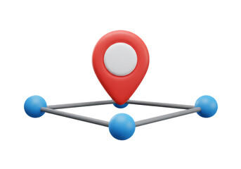 Poster - Network Connection Icon with Red Location Marker and Blue Spheres on Transparent
