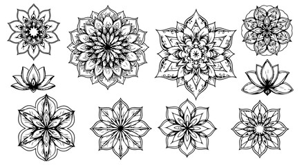 Poster - Elegant Hand Drawn Floral Mandala Designs Perfect for Adult Coloring Books and Decorative Projects