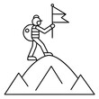 © SoudiaAfrin - Hiker Reaching Mountain Peak with Flag Line Art