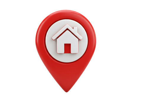 Red Location Icon With White House on Transparent Background 3D Rendering