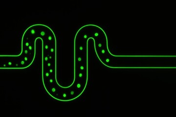 Poster - Glowing Neon Green Line Art Design with Curves and Dots on Dark Background