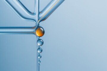 Poster - Abstract Composition of Water Droplets and Flowing Liquid on a Smooth Blue Background