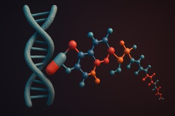 Poster - Colorful DNA Strand with Medicine Capsule and Molecular Structure Representation Concept