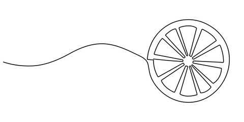 Poster - Continuous line, one lemon and half a lemon Simple lines, transparent background, editable strokes, Orange continuous one line drawing. Isolated on white background vector illustration, orange citrus