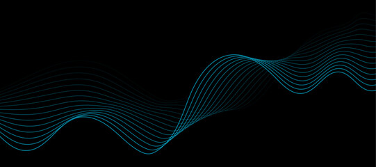 Poster - Abstract lines on black background. frequency sound wave, twisted curve lines with blend effect. 
