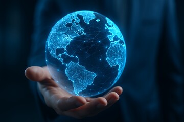 Fototapete - Connected World: Digital Globe in Hand Representing Global Network, Technology, and Future Communication (78 char)