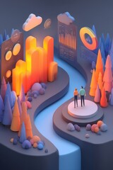 Poster - Digital data presentation in a futuristic landscape featuring two individuals