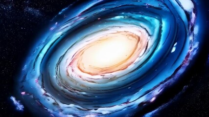 Wall Mural - Swirling spiral galaxy with glowing center and stardust against a backdrop of dark space and distant stars, cosmic scene.