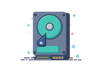 Leinwandbilder - Pixel Art Style Hard Drive with Teal Accents on Black Background Detailed Vintage Look
