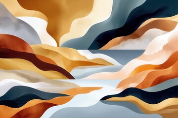 Poster - Abstract layers of earth tones forming a surreal and modern landscape design