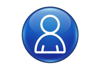 Leinwandbilder - Glossy Blue Sphere Icon with White Person Symbol on a Transparent Background