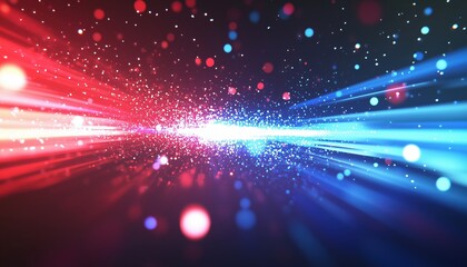 Poster - Radiant Glow And Spark: Red And Blue Special Effects With Laser Beams, Horizontal Light Rays, And Particle Motion. Magic Of Moving Quickly. Glowing Abstract Glittering Show.