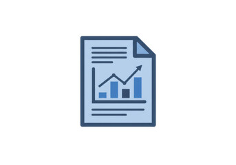 Leinwandbilder - Report Icon With Graph and Bar Chart in Blue Isolated on Transparent Background