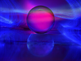 Wall Mural - a clear glass ball is sitting on a pedestal. colorful background. abstract graphic background. light