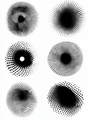 Poster - Abstract black dots in circular shape vector elements set, halftone pattern isolated on a white background.