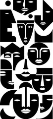 Poster - Abstract faces black and white vector illustration geometric shapes minimalist modern art graphic design concept editable stock vector illustration