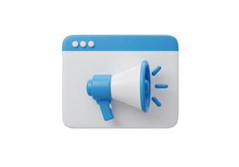 Poster - Blue and White Megaphone Symbol in Minimalist 3D Style on Black Background