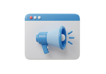 Leinwandbilder - Light Blue Megaphone in Browser Window Symbolizing Online Announcement on Transparent Background