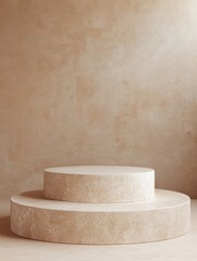 Poster - Minimalist beige stone podiums on neutral background.