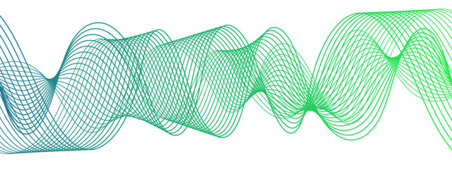 Poster - Abstract digital background with smooth, overlapping waveforms made of thin, translucent blue and cyan lines. Lines curve in fluid, harmonic motions with modern, minimalistic, and futuristic visual