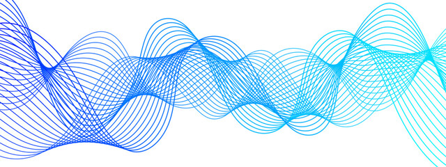 Aufkleber - Abstract digital background with smooth, overlapping waveforms made of thin, translucent blue and cyan lines. Lines curve in fluid, harmonic motions with modern, minimalistic, and futuristic visual