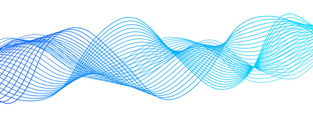 Aufkleber - Abstract digital background with smooth, overlapping waveforms made of thin, translucent blue and cyan lines. Lines curve in fluid, harmonic motions with modern, minimalistic, and futuristic visual