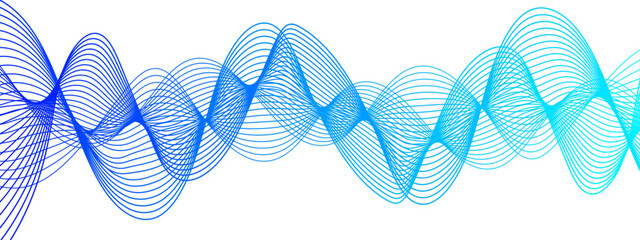 Aufkleber - Abstract digital background with smooth, overlapping waveforms made of thin, translucent blue and cyan lines. Lines curve in fluid, harmonic motions with modern, minimalistic, and futuristic visual