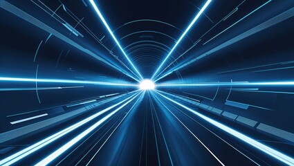 Aufkleber - Futuristic tunnel with glowing blue lights creating a high-speed effect in a dark environment