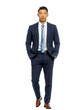© Carmen - Full body view of young professional Asian businessman dressed in blue suit and hands in pockets, isolated on white or transparent background